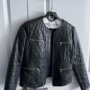 Ann Taylor Black Leather Quilted Jacket